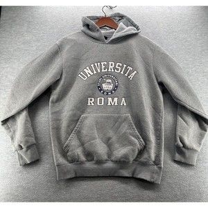 UNIVERSITA ROMA - Men's Gray Pullover Casual Hoodie Sweatshirt Size Large (A48)